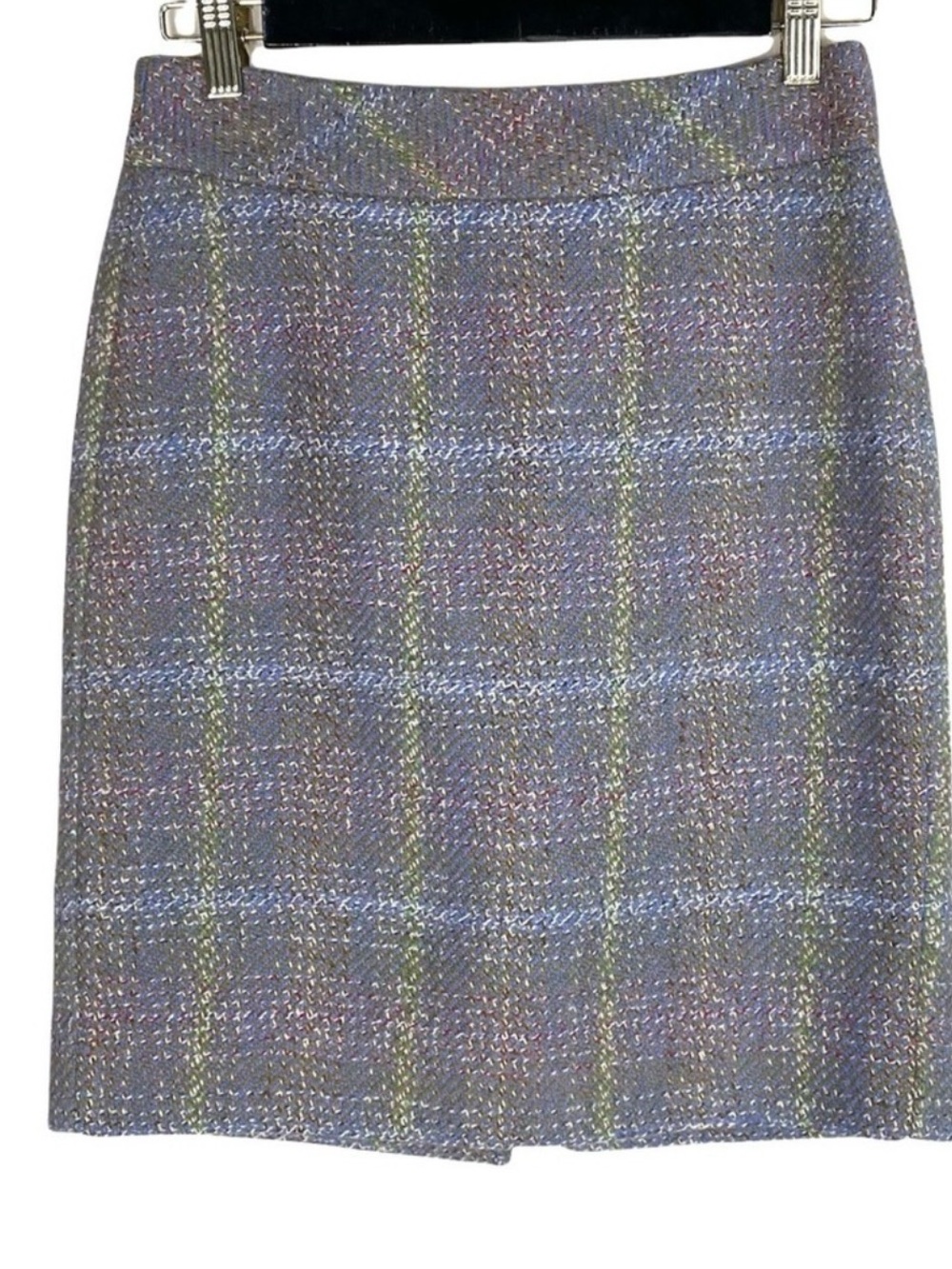 J. Crew Gray Tweed Pencil Skirt with Blue and Green pure wool blanket skirt